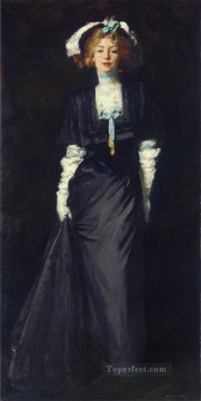  negro Pintura al %C3%B3leo - Jessica Penn en negro con plumas blancas, retrato de la escuela Ashcan de Robert Henri
